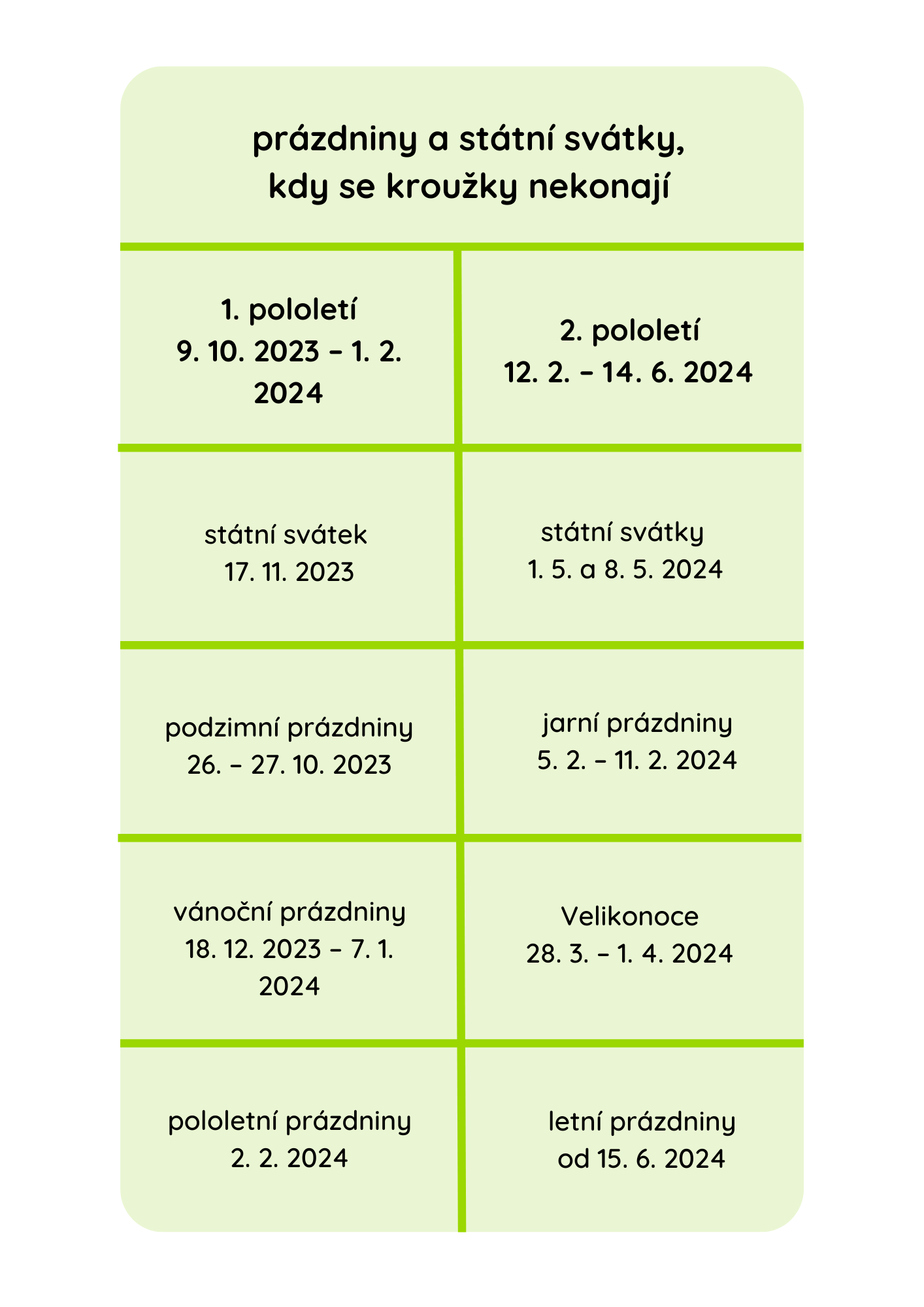Tabulka mobil rozvrh kroužky rozvrh kroužků 23/24